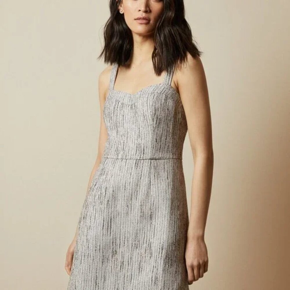 Ted Baker Size Medium Rearay Silver Textured Mini Dress Size 6